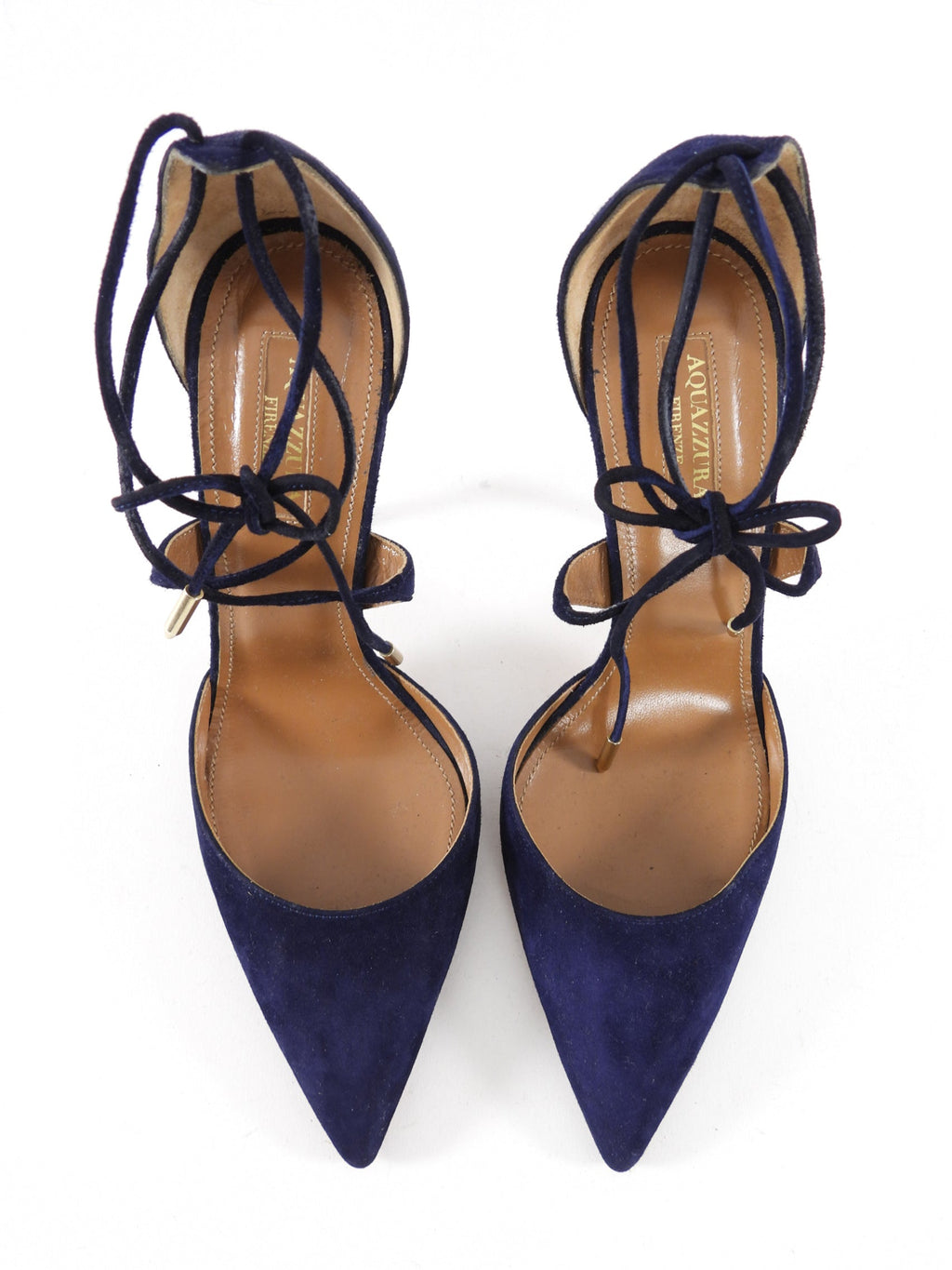 Aquazzura Navy Suede Matilde Lace Up Pumps - 37