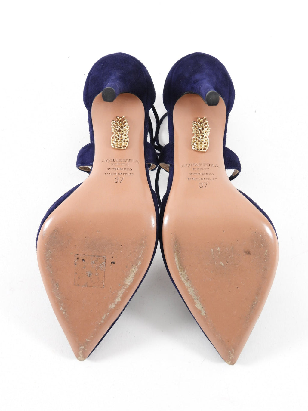 Aquazzura Navy Suede Matilde Lace Up Pumps - 37