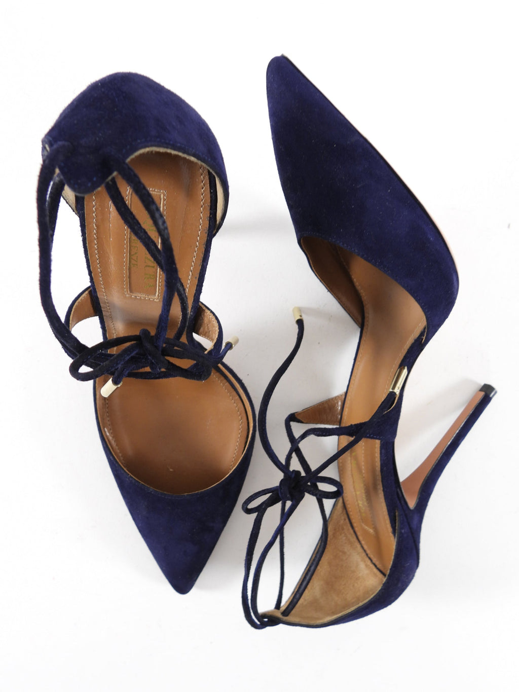 Aquazzura Navy Suede Matilde Lace Up Pumps - 37