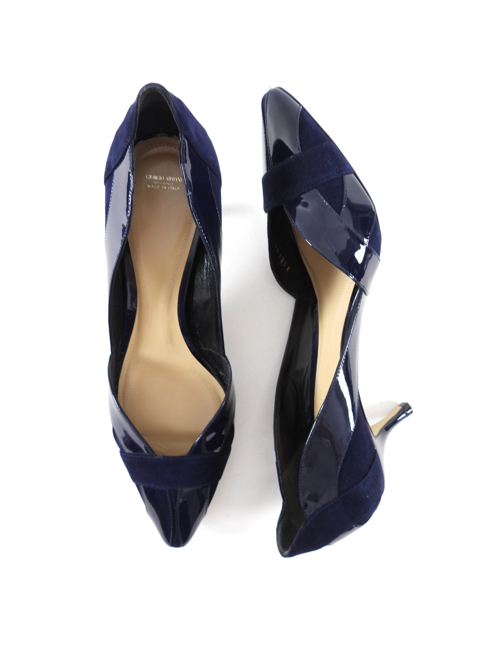 Giorgio Armani Navy Suede and Patent Pumps - 40