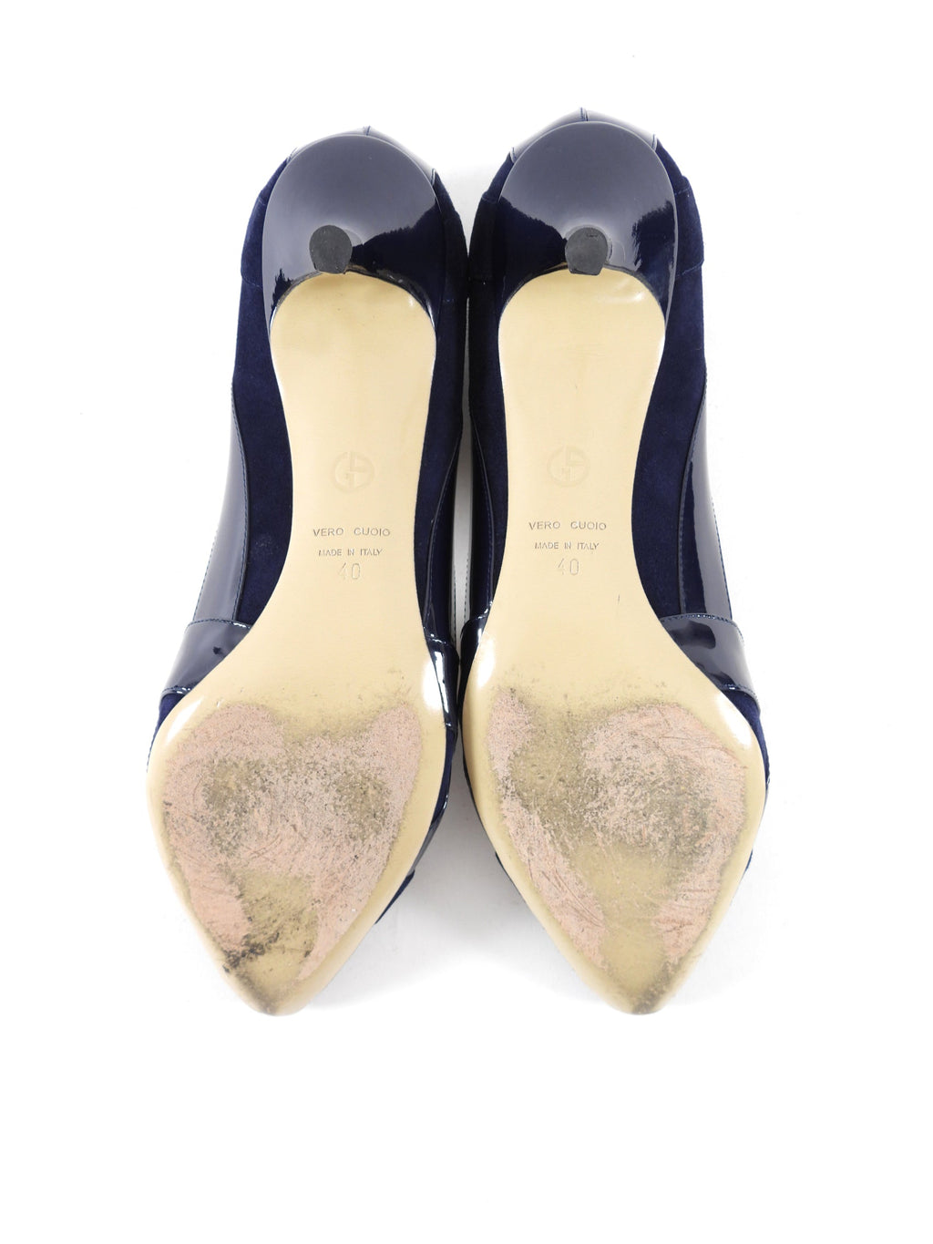 Giorgio Armani Navy Suede and Patent Pumps - 40