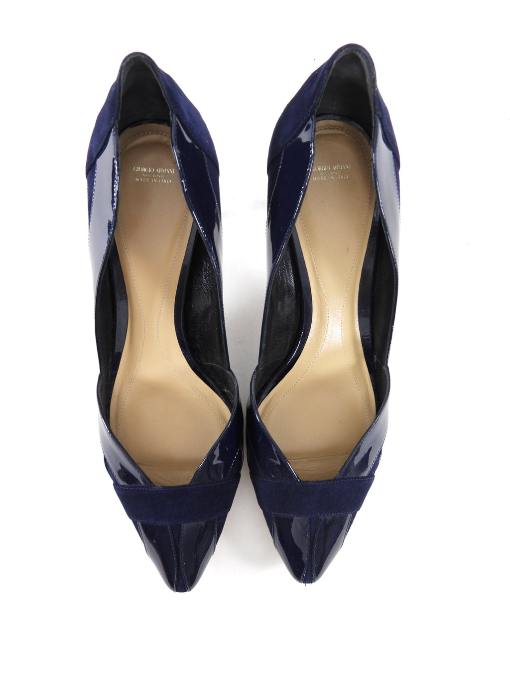 Giorgio Armani Navy Suede and Patent Pumps - 40