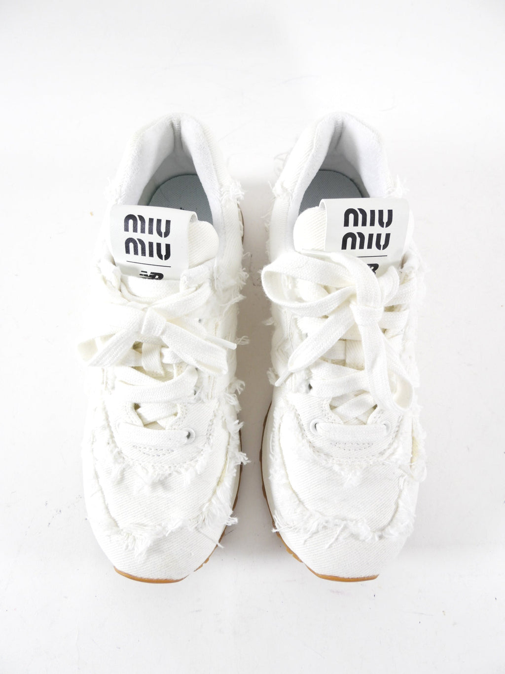 Miu Miu x New Balance White Frayed Denim Sneakers - 37