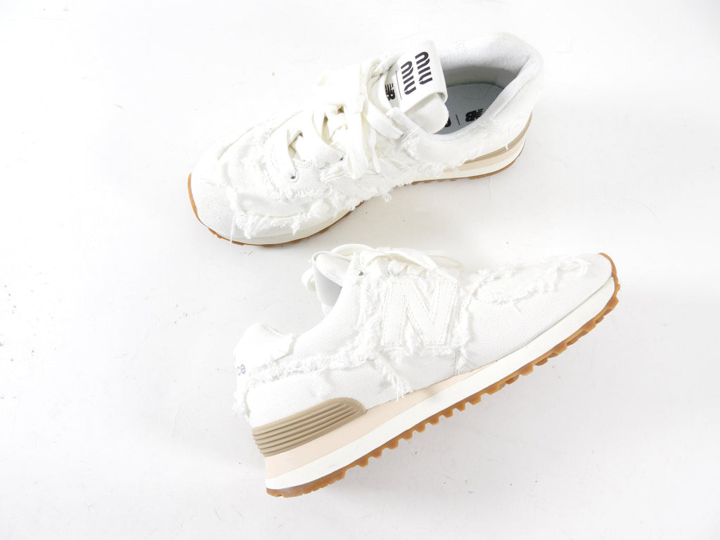 Miu Miu x New Balance White Frayed Denim Sneakers - 37