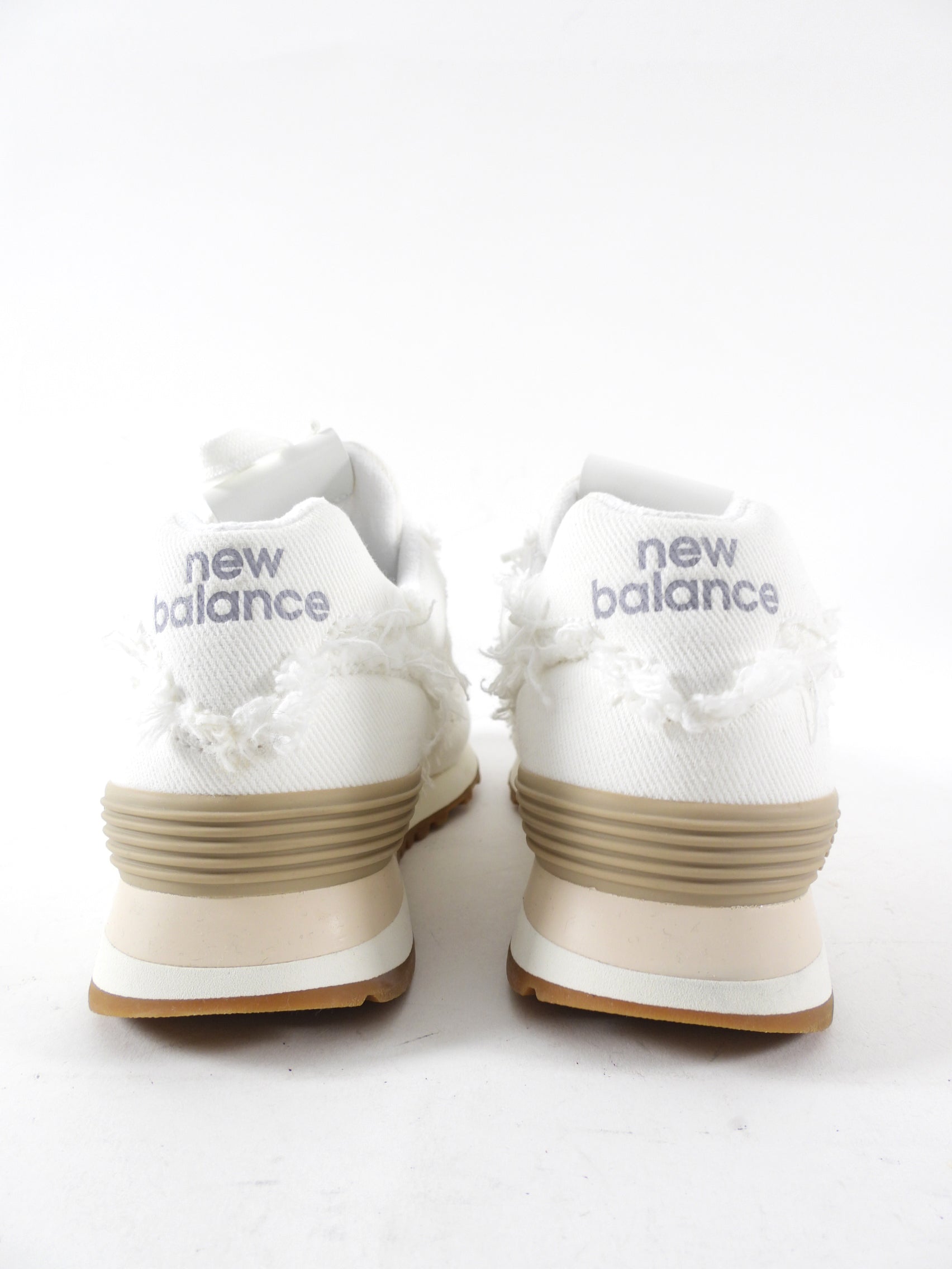 Miu Miu x New Balance White Frayed Denim Sneakers - 37