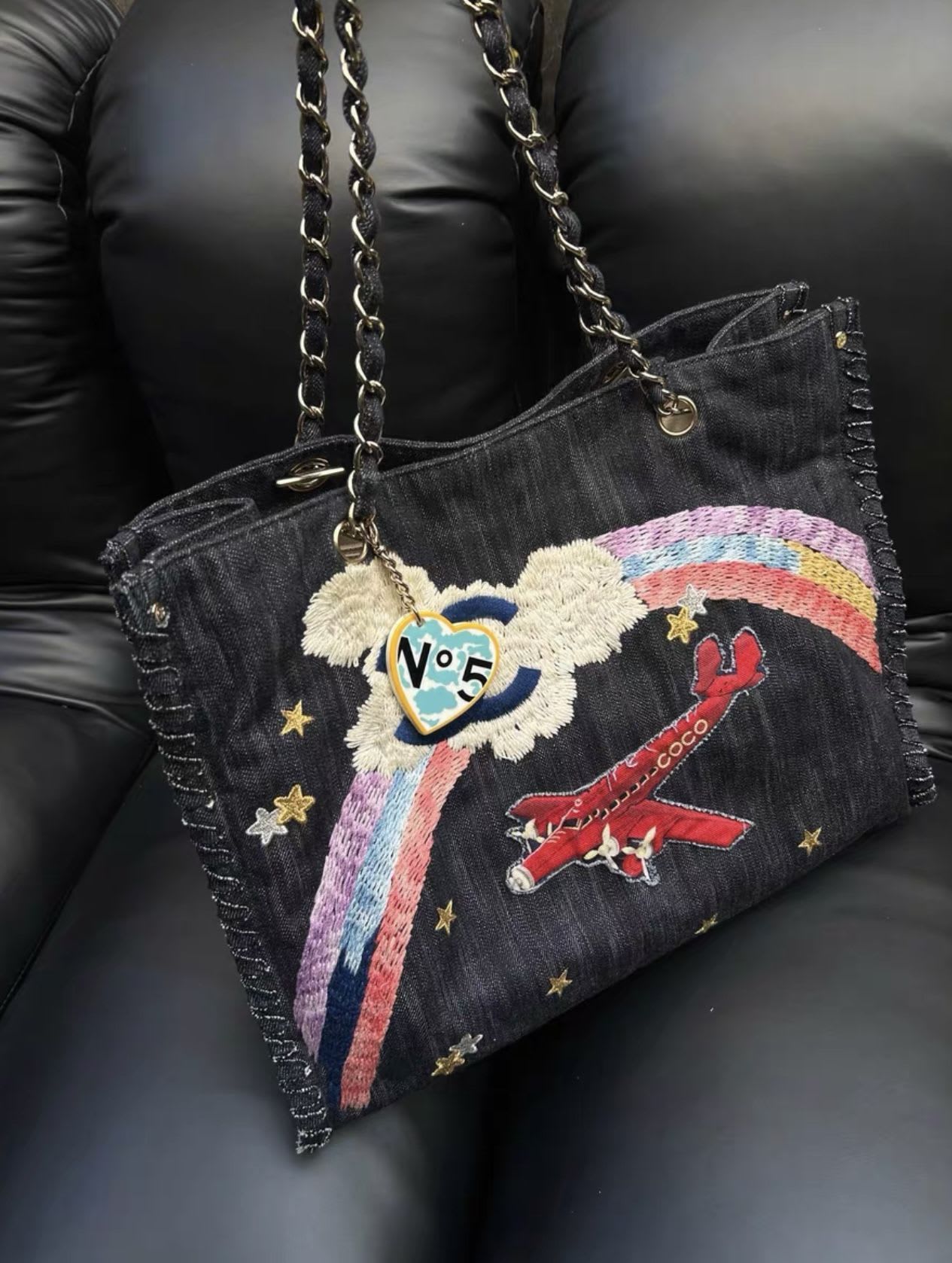 Chanel 2005–2006 Coco plane denim tote bag