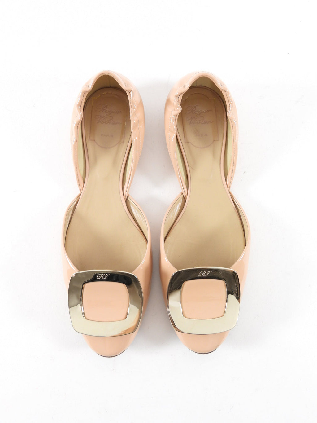 Roger Vivier Nude Patent Leather Chips Flat Buckle Shoes - 37 / 37.5