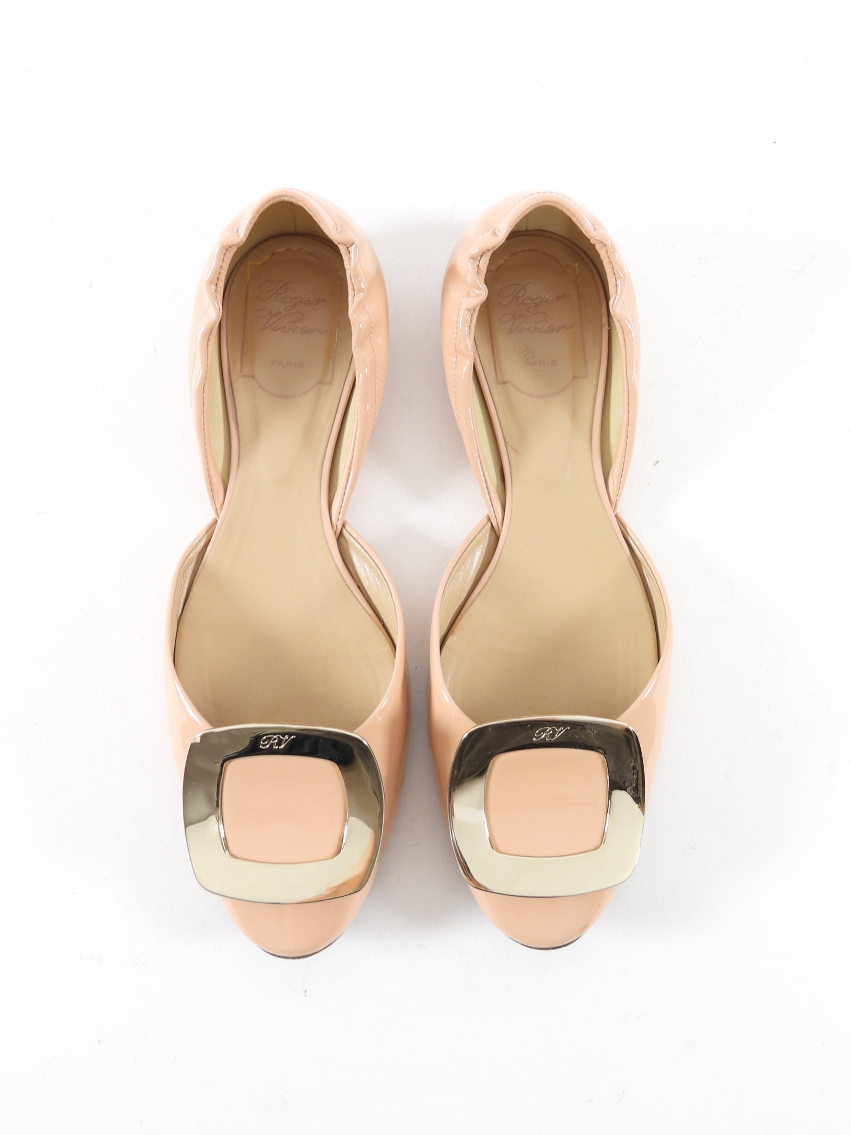 Roger Vivier Nude Patent Leather Chips Flat Buckle Shoes - 37 / 37.5
