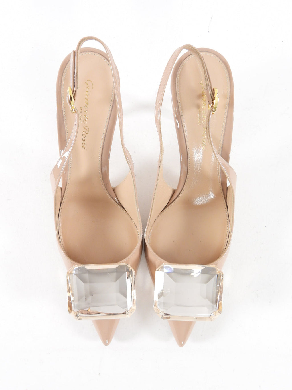 Gianvito Rossi Nude Patent Resin Buckle Jaipur Sling Heels - 38