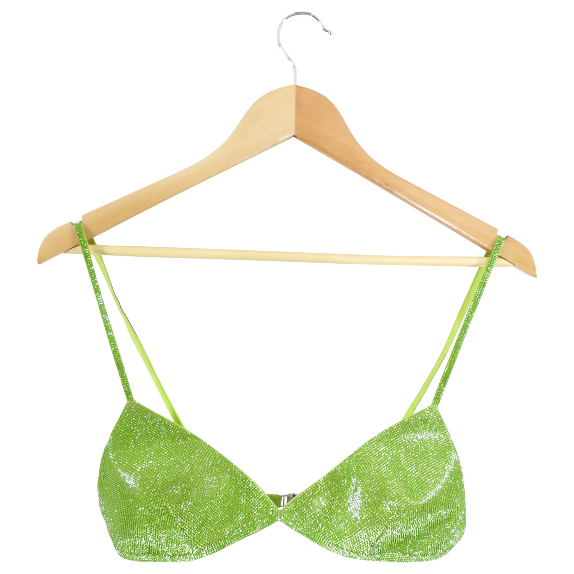 Nue Green Crystal Strass Satin Bra Top - S