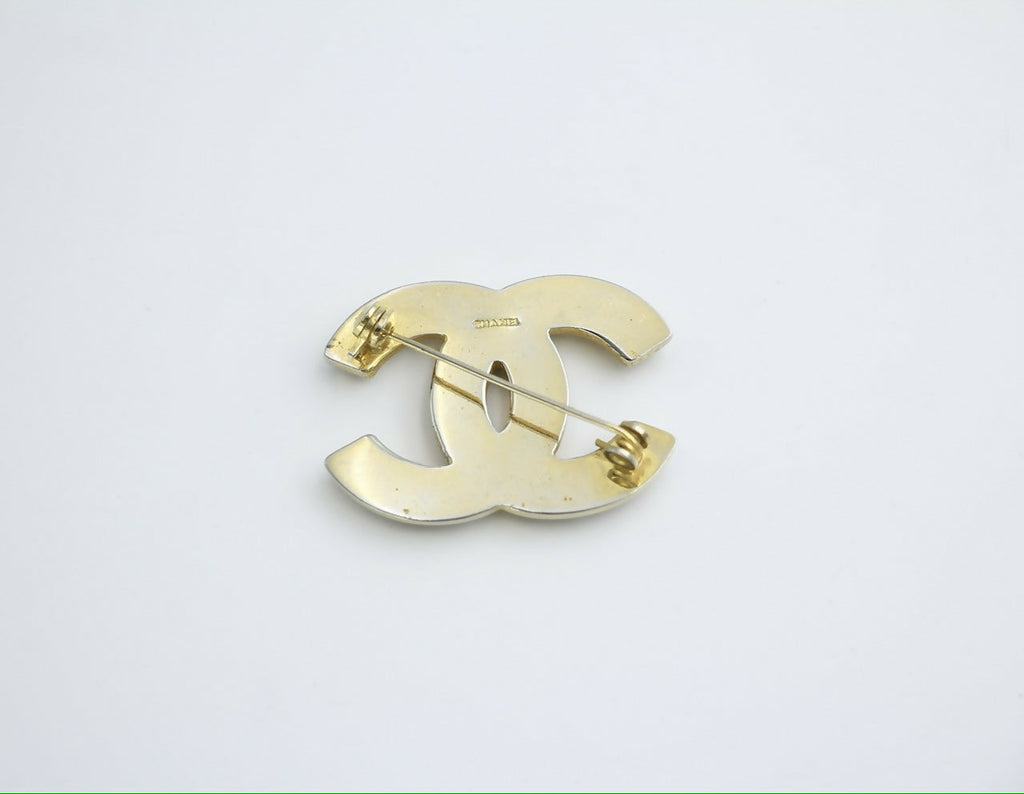 Chanel Vintage 1954-71 Rhinestone Gold-plated CC Logo Brooch