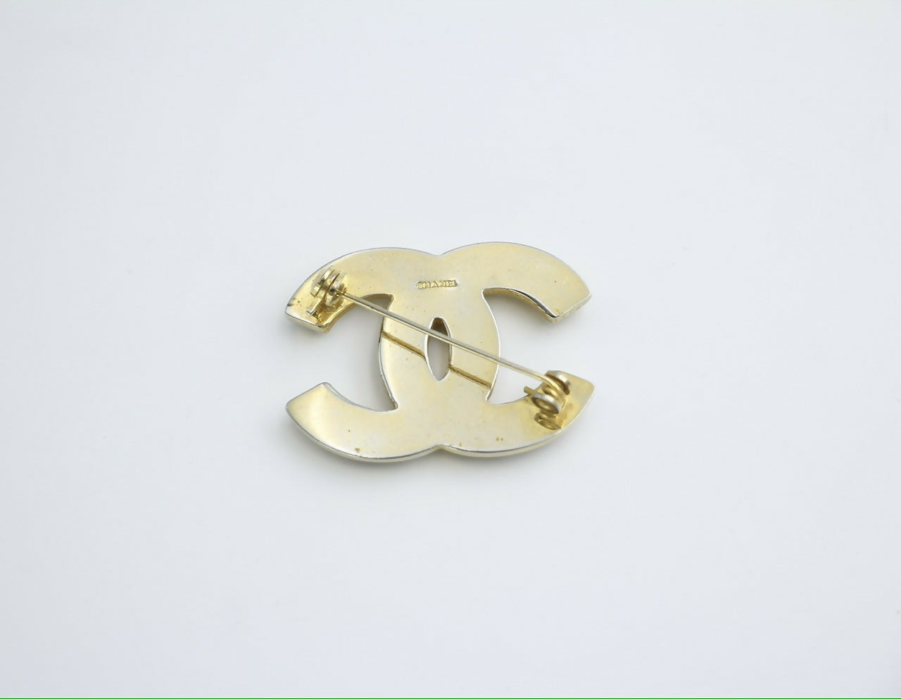 Chanel Vintage 1954-71 Rhinestone Gold-plated CC Logo Brooch
