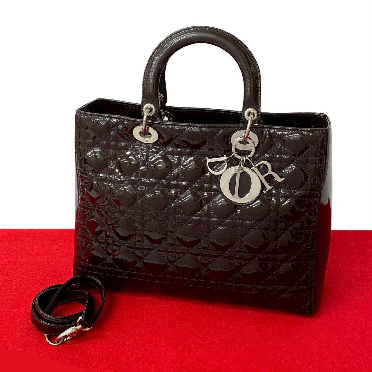 Christian Dior Lady Dior Patent Leather 2way Bag
