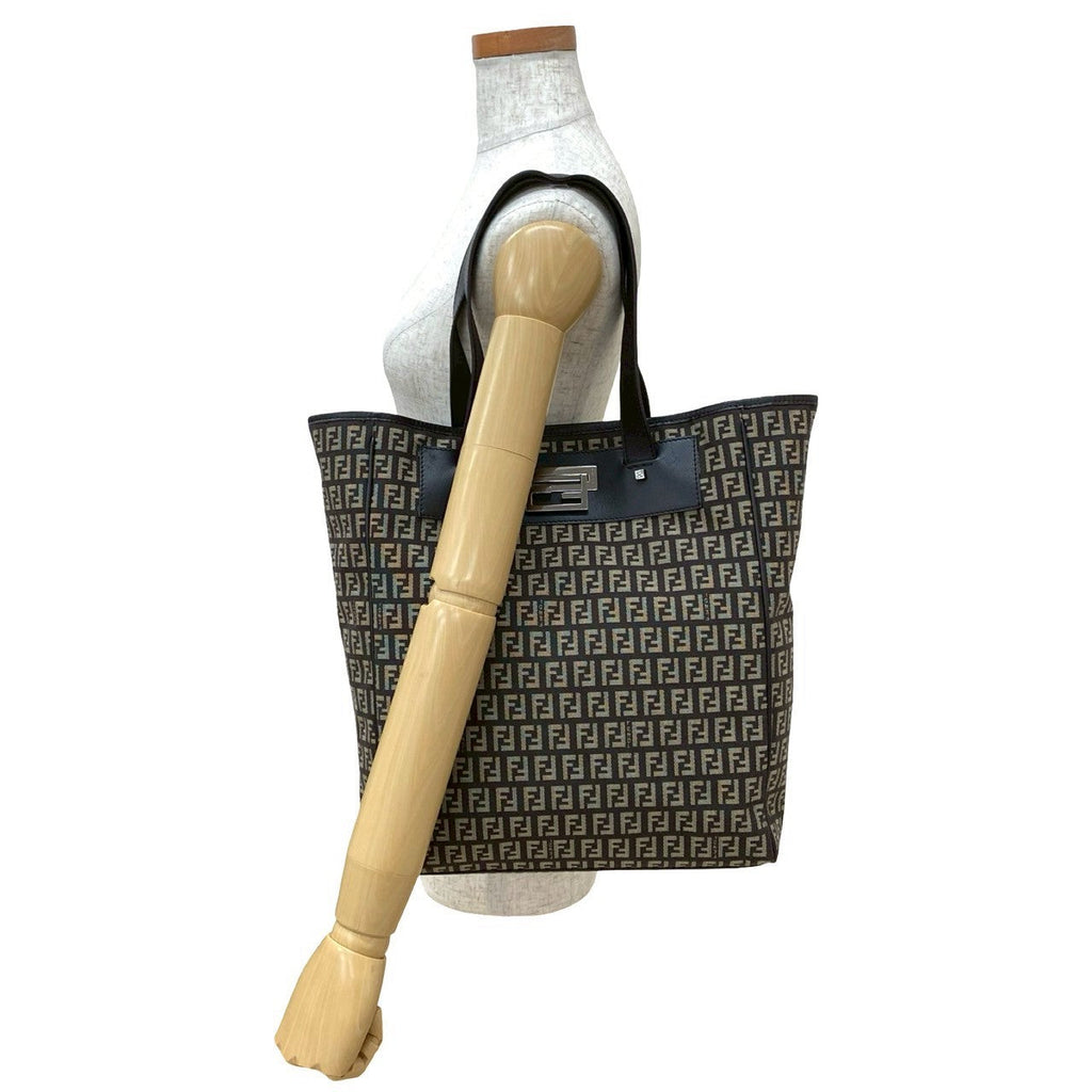 Fendi Zucchino FF Canvas Leather Tote Bag