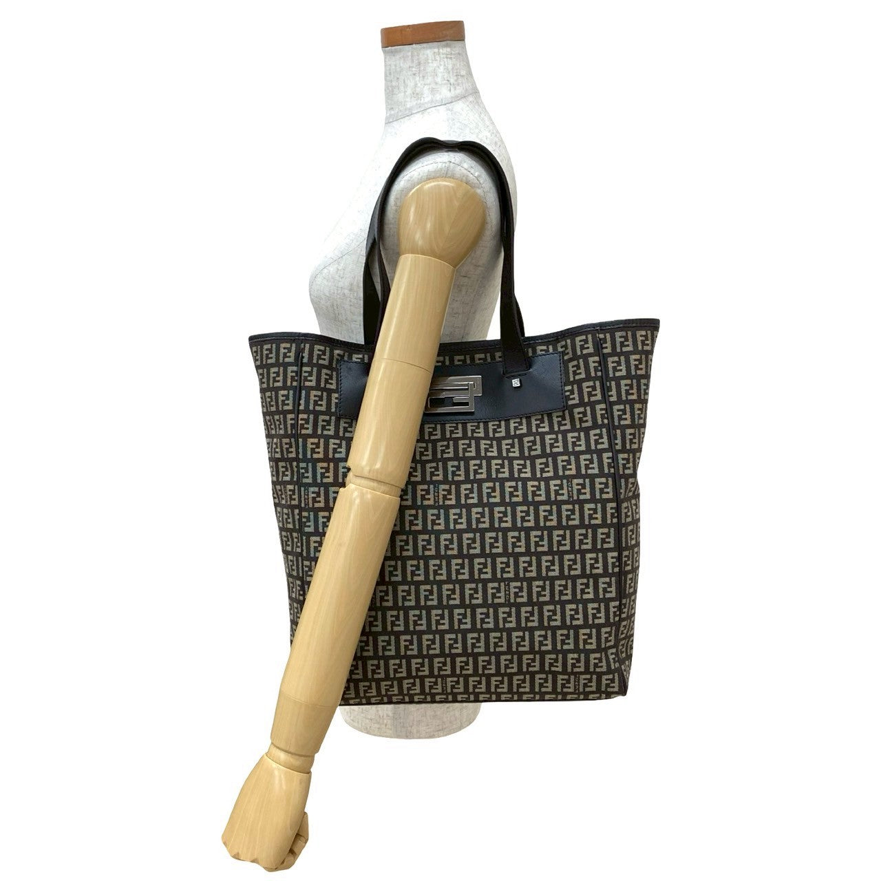 Fendi Zucchino FF Canvas Leather Tote Bag