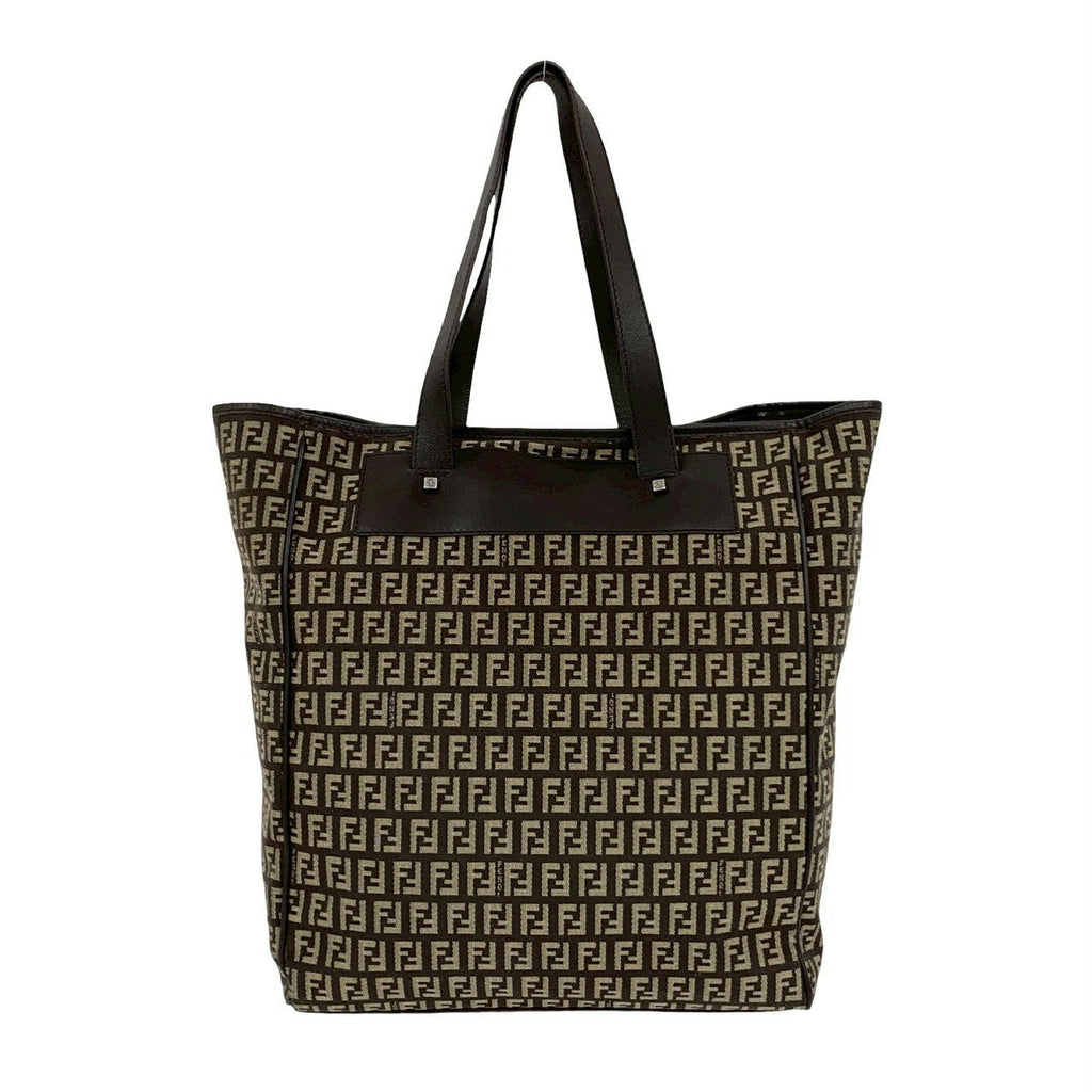 Fendi Zucchino FF Canvas Leather Tote Bag
