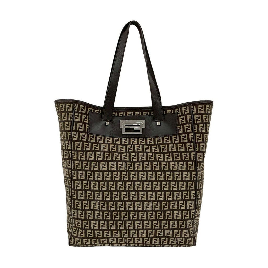 Fendi Zucchino FF Canvas Leather Tote Bag