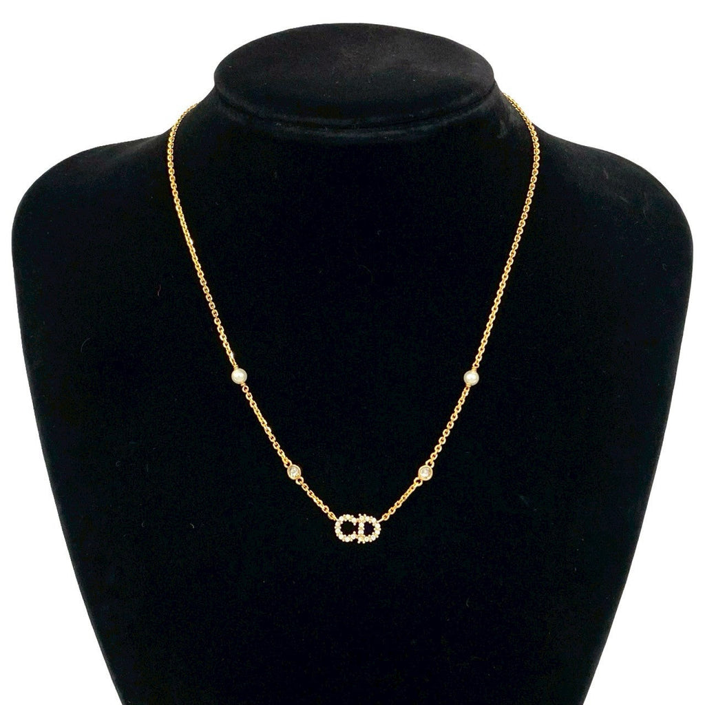 Christian Dior CD Logo Rhinestone Necklace