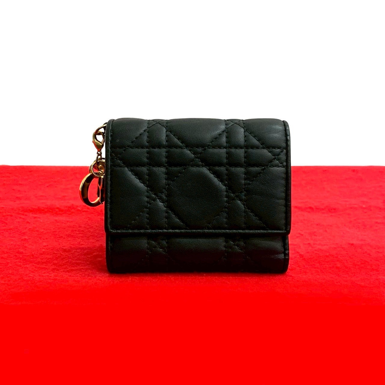 Christian Dior Lady Dior Lotus Wallet Leather Trifold Wallet