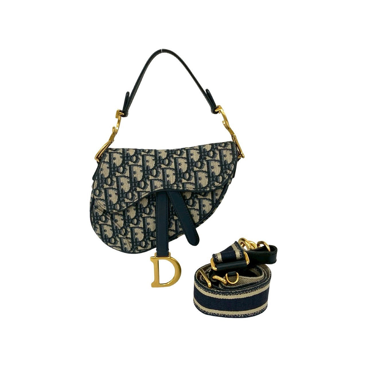 Christian Dior Saddle Bag Trotter Leather Canvas 2way Handbag