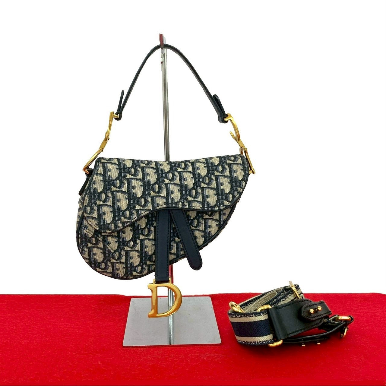 Christian Dior Saddle Bag Trotter Leather Canvas 2way Handbag