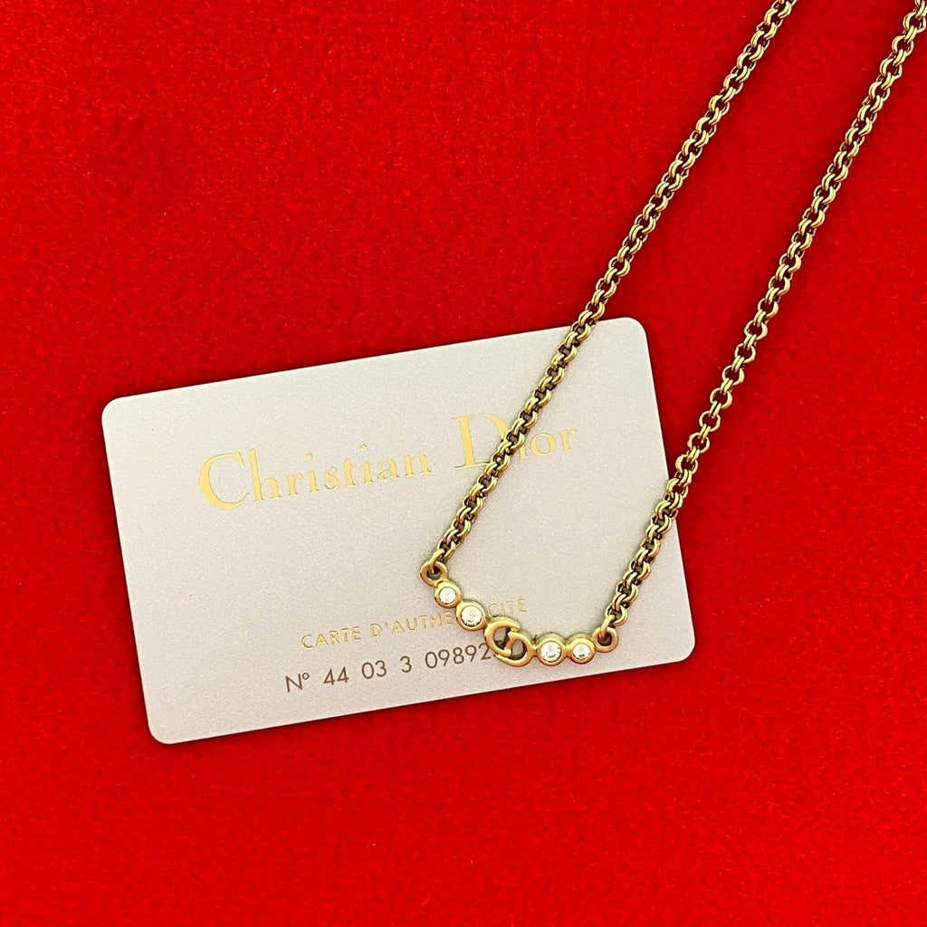 Christian Dior CD Logo Rhinestone Necklace