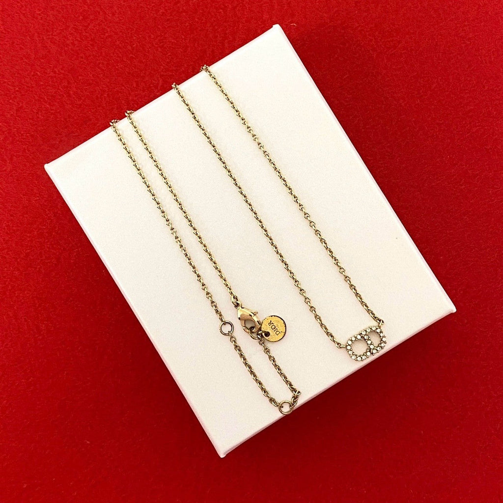 Christian Dior CD Logo Rhinestone Necklace