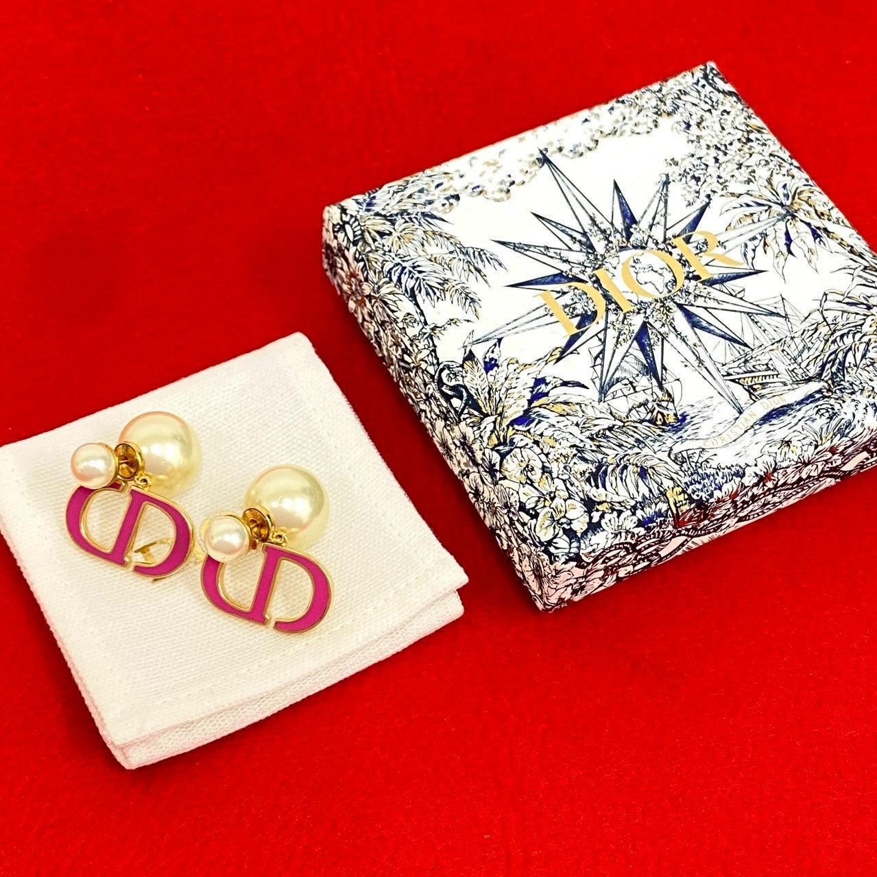 Christian Dior CD Logo Pearl Earrings