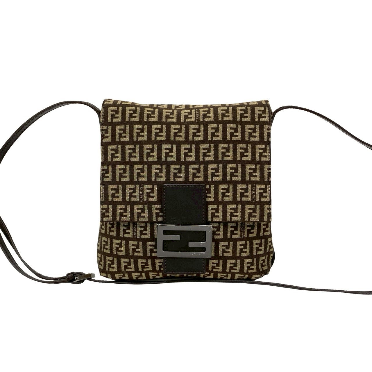 Fendi Zucchino Canvas Leather Shoulder Bag