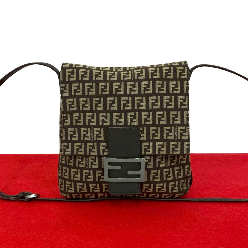 Fendi Zucchino Canvas Leather Shoulder Bag