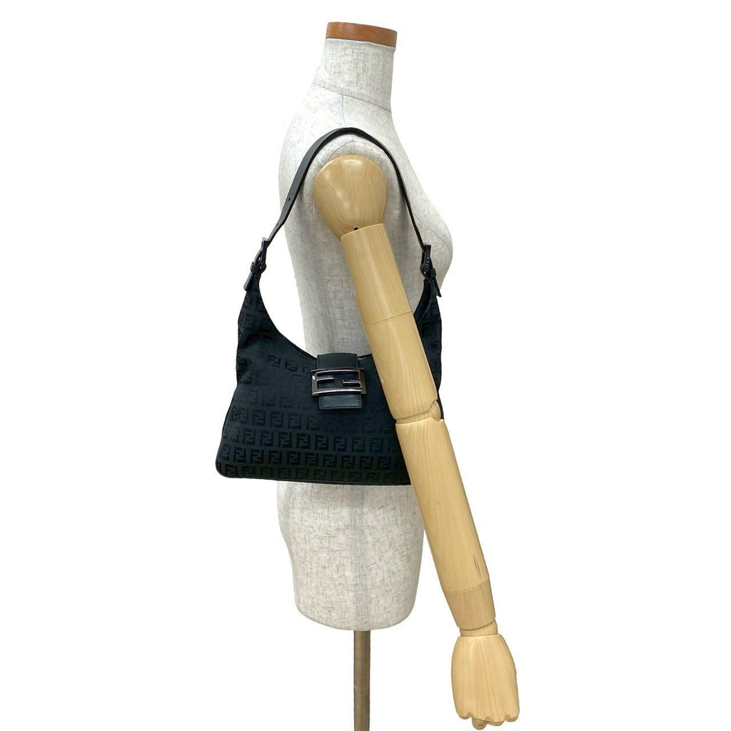 Fendi Zucchino FF Canvas Leather Shoulder Bag