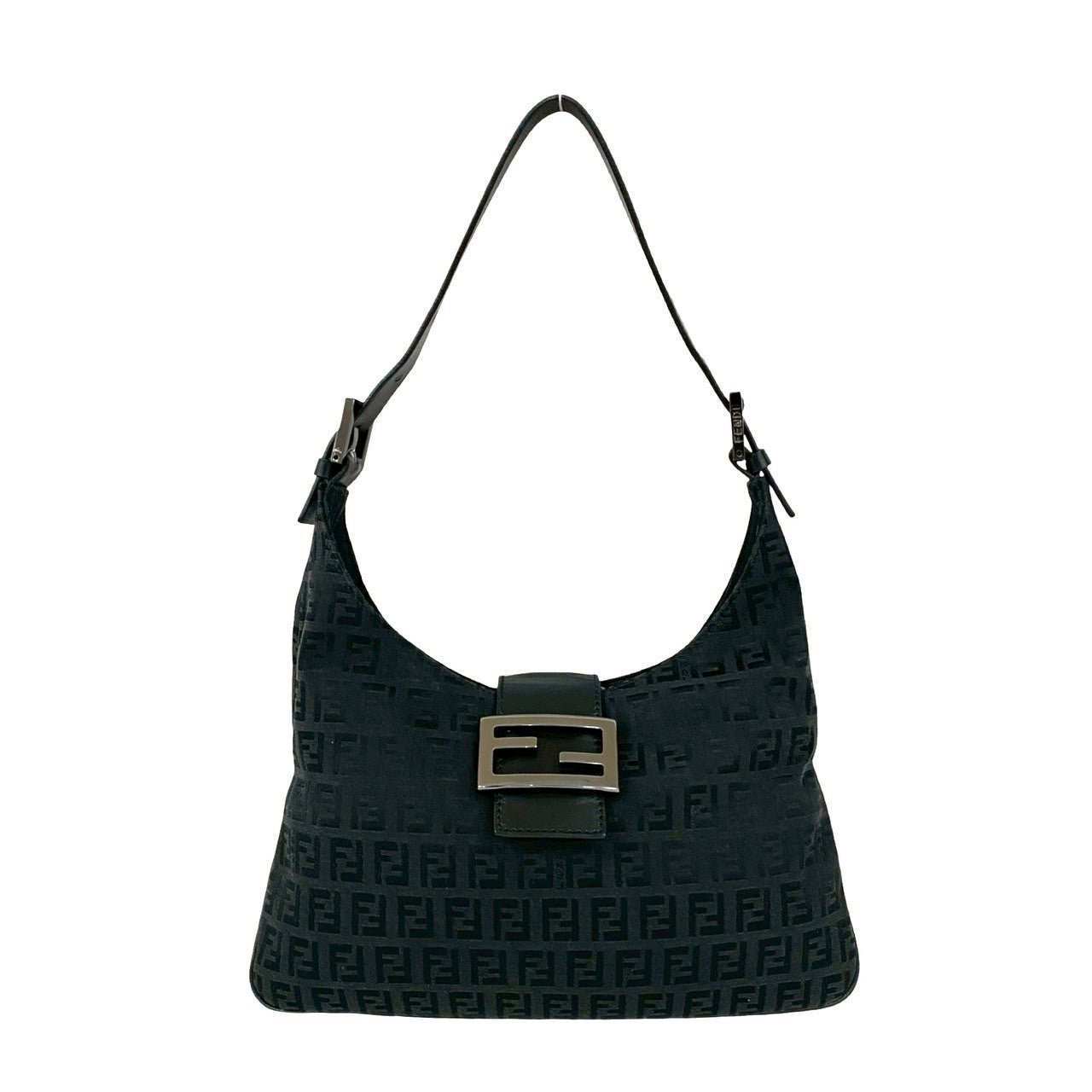 Fendi Zucchino FF Canvas Leather Shoulder Bag