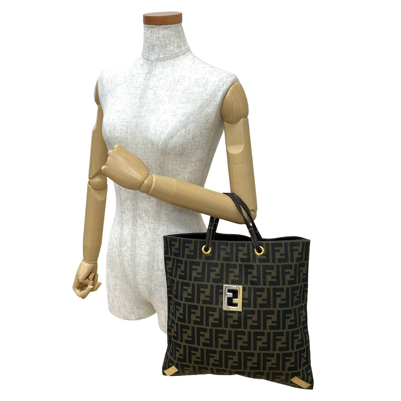 Fendi Zucca FF Canvas Leather Tote Bag