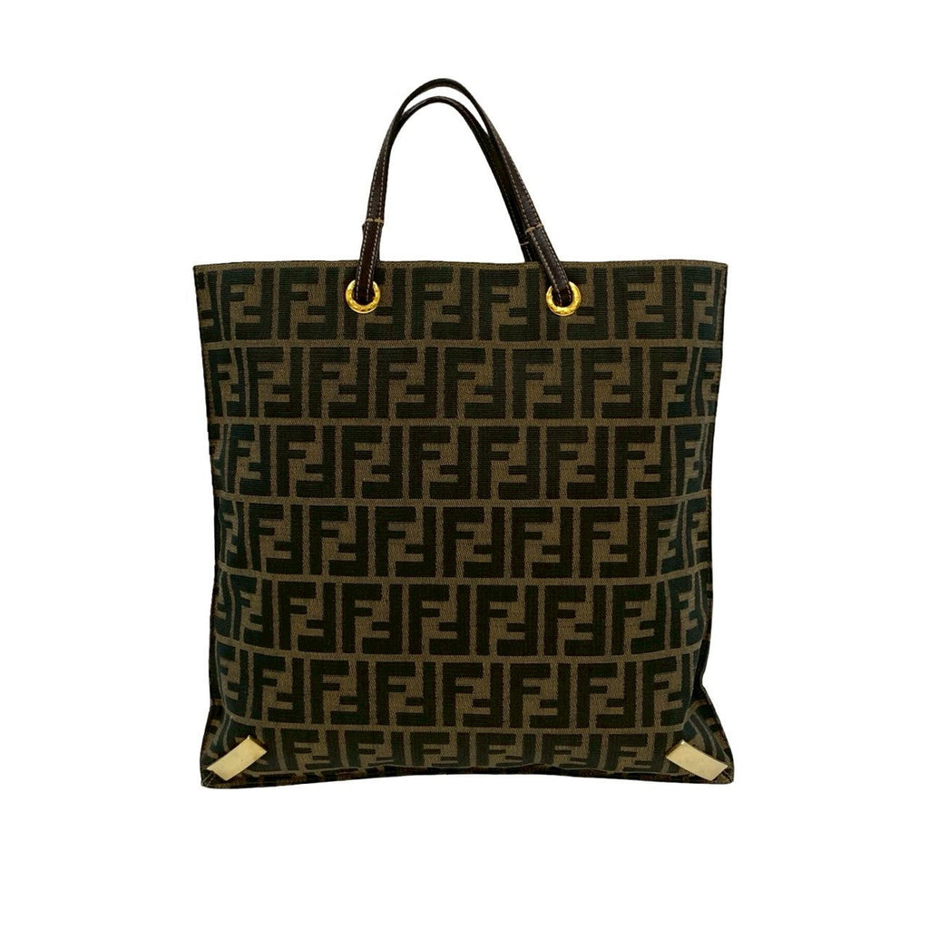 Fendi Zucca FF Canvas Leather Tote Bag