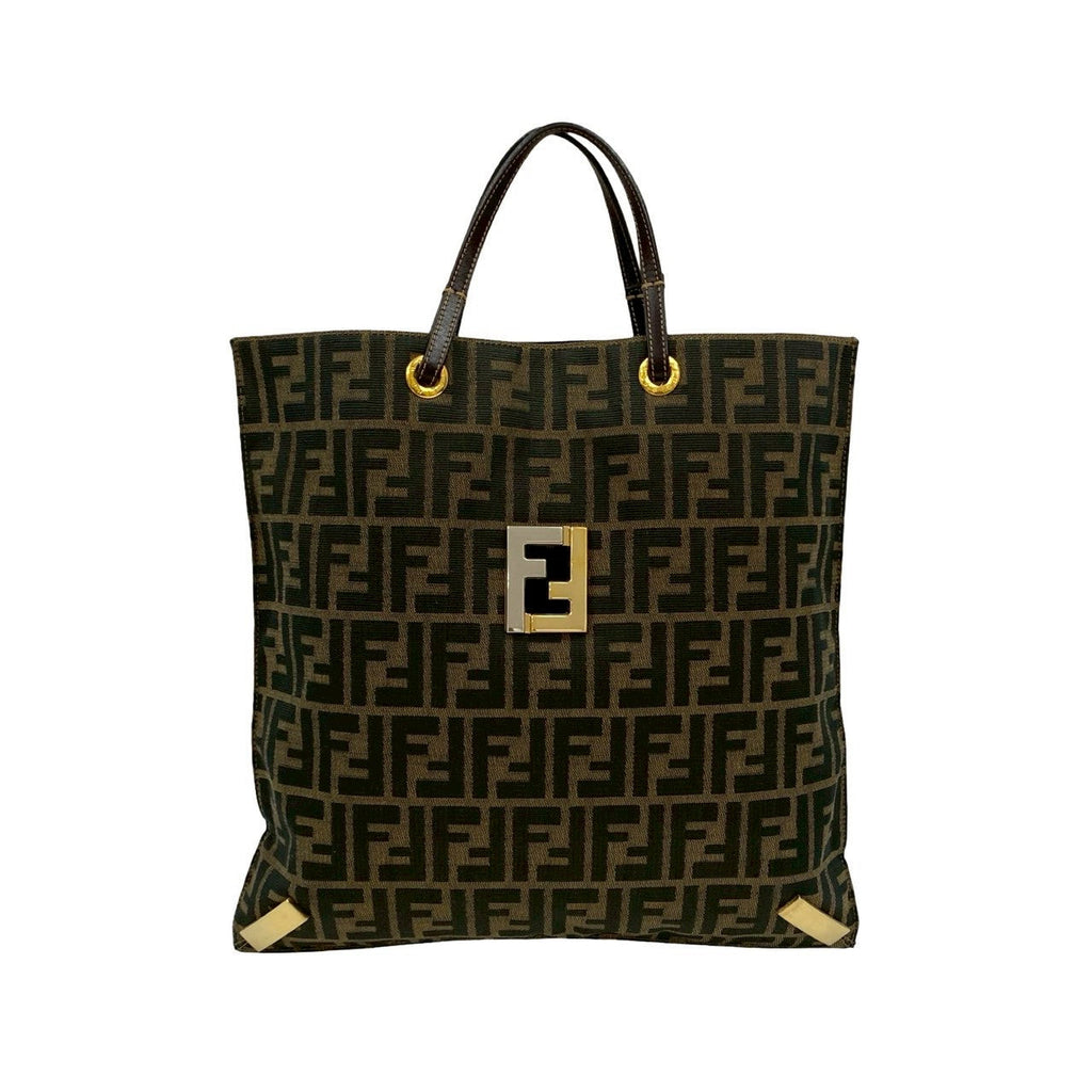 Fendi Zucca FF Canvas Leather Tote Bag