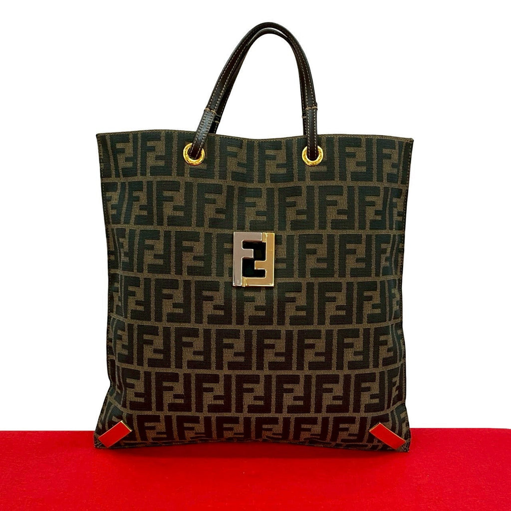 Fendi Zucca FF Canvas Leather Tote Bag