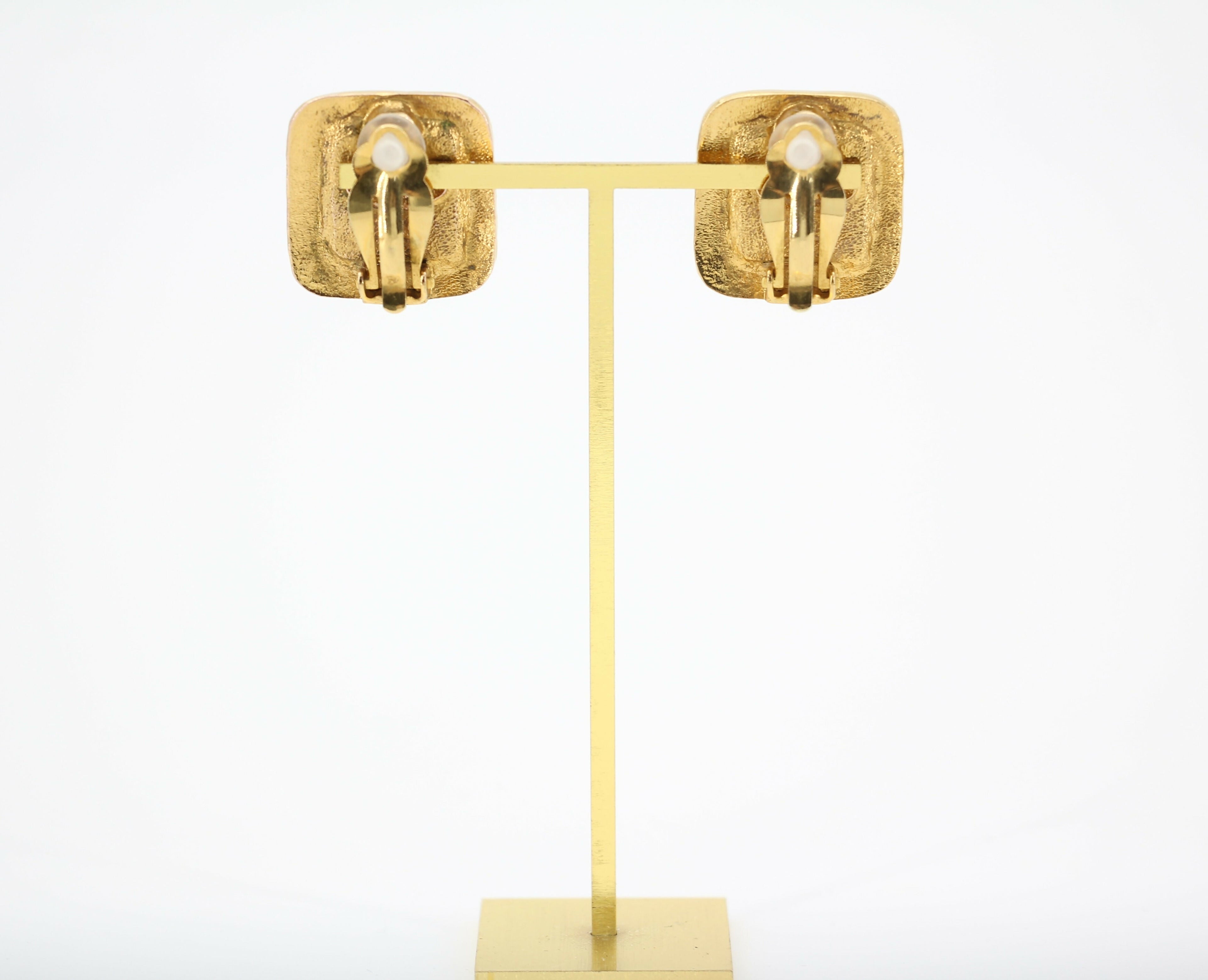 Chanel Vintage 1886-92 Gold-plated Large Red Square Clip-on Earrings