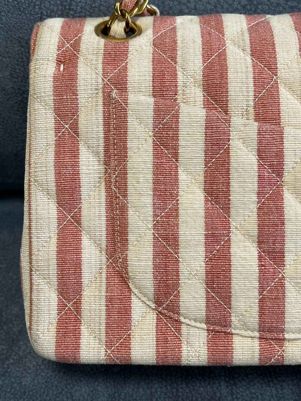 Chanel Vintage Striped Linen Classic Flap Bag