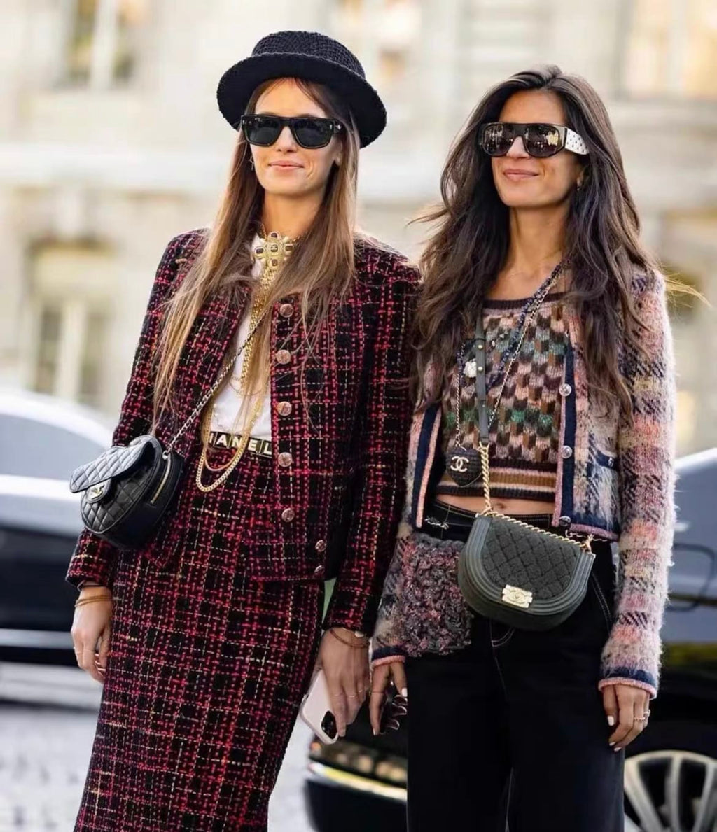 Chanel 22K red and black plaid tweed jacket size 34