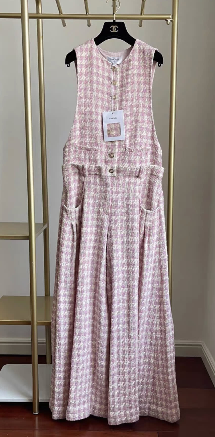 Chanel 2023 SS pink plaid jumpsuit fr38 with tag