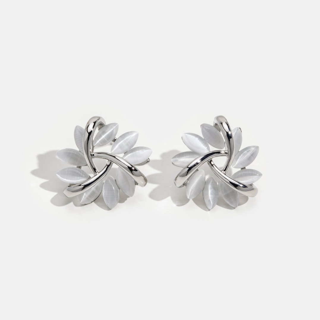 Opal Petal Silver Earrings