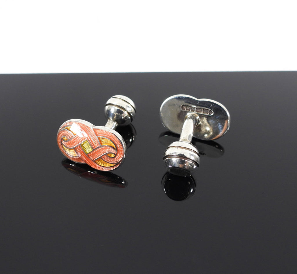 Sterling Silver Guiloche Enamel Orange Cufflinks