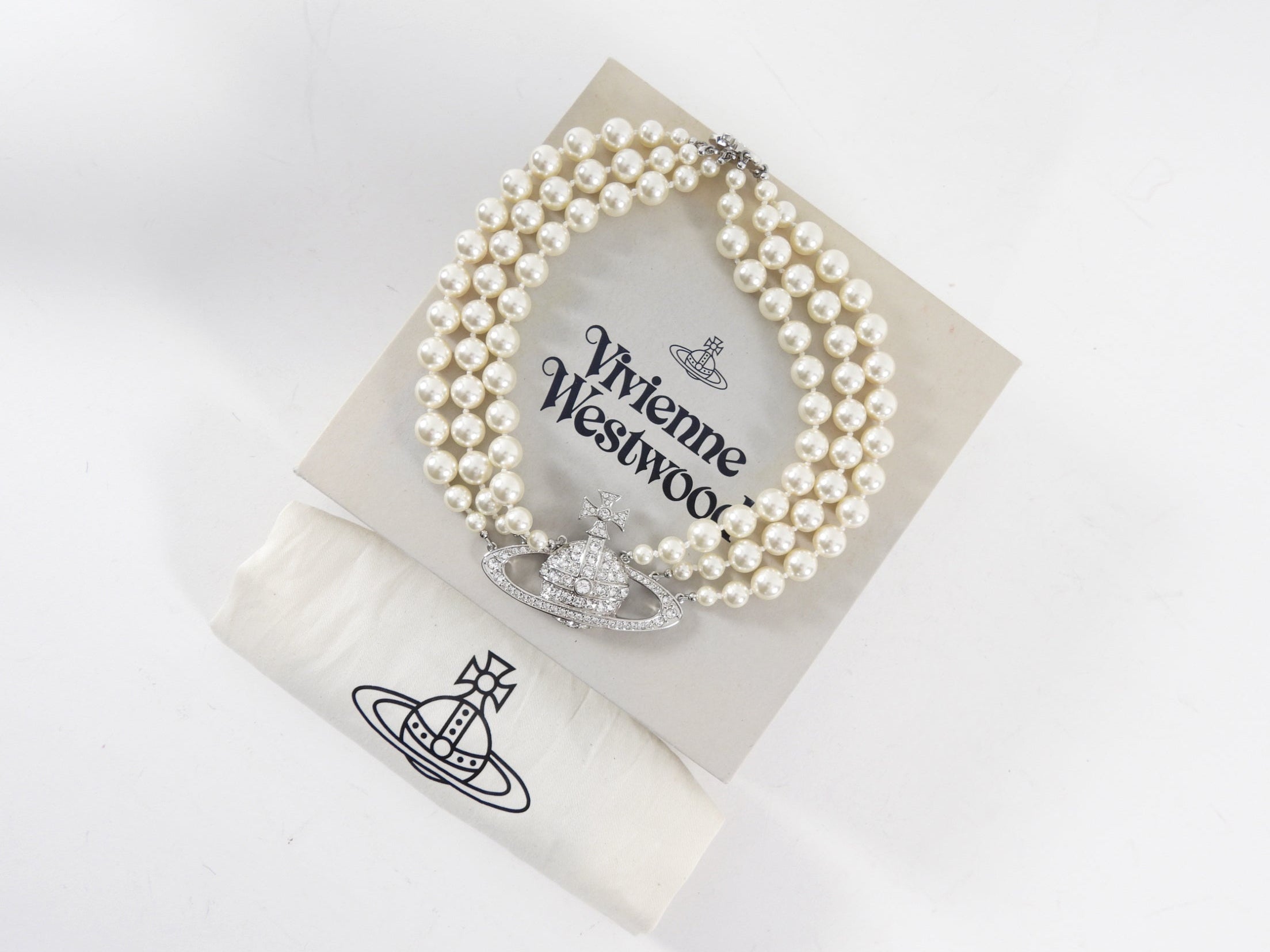 Vivienne Westwood Pearl and Crystal Orb Triple Choker Necklace