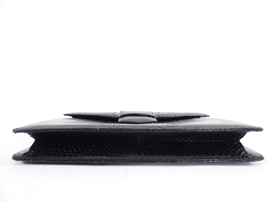 Oscar de la Renta Black Python Envelope Clutch Bag