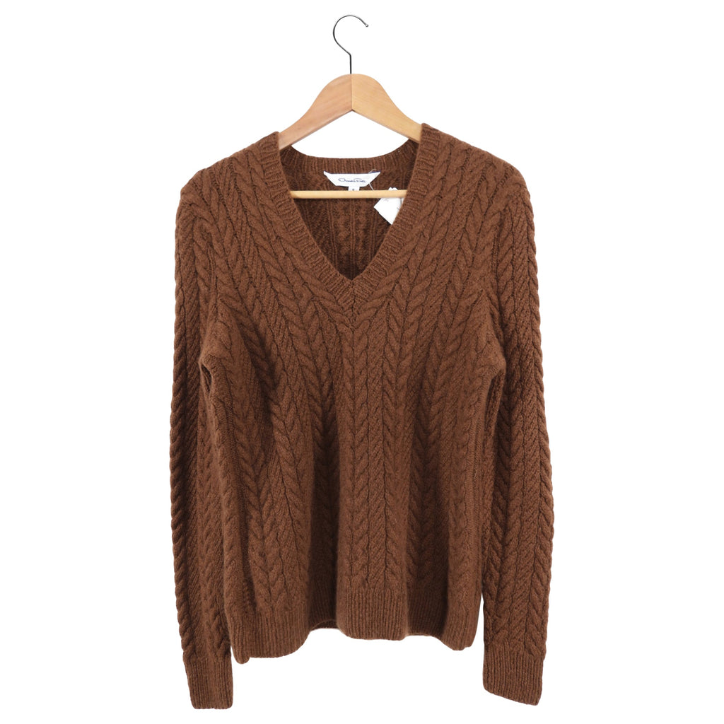 Oscar de la Renta Brown Cashmere Scarf and Sweater Set - S