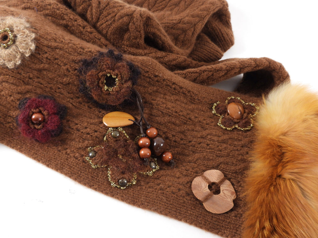 Oscar de la Renta Brown Cashmere Scarf and Sweater Set - S