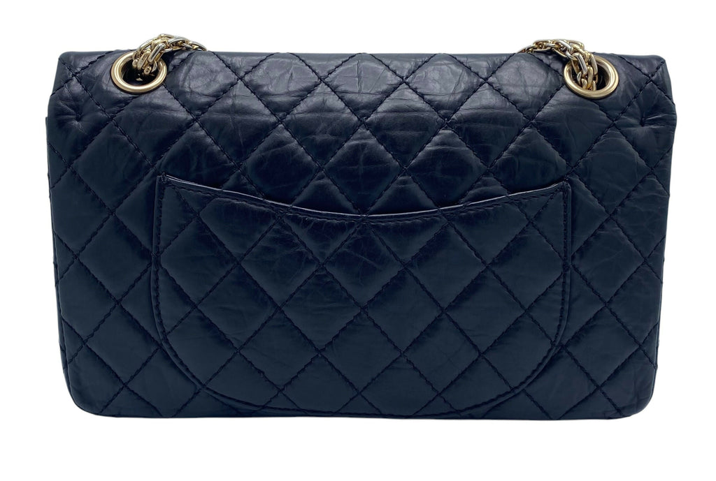 Chanel Black Quilted Aged Calfskin 2.55 Reissue 225 Small Double Flap Bag Gold Hardware