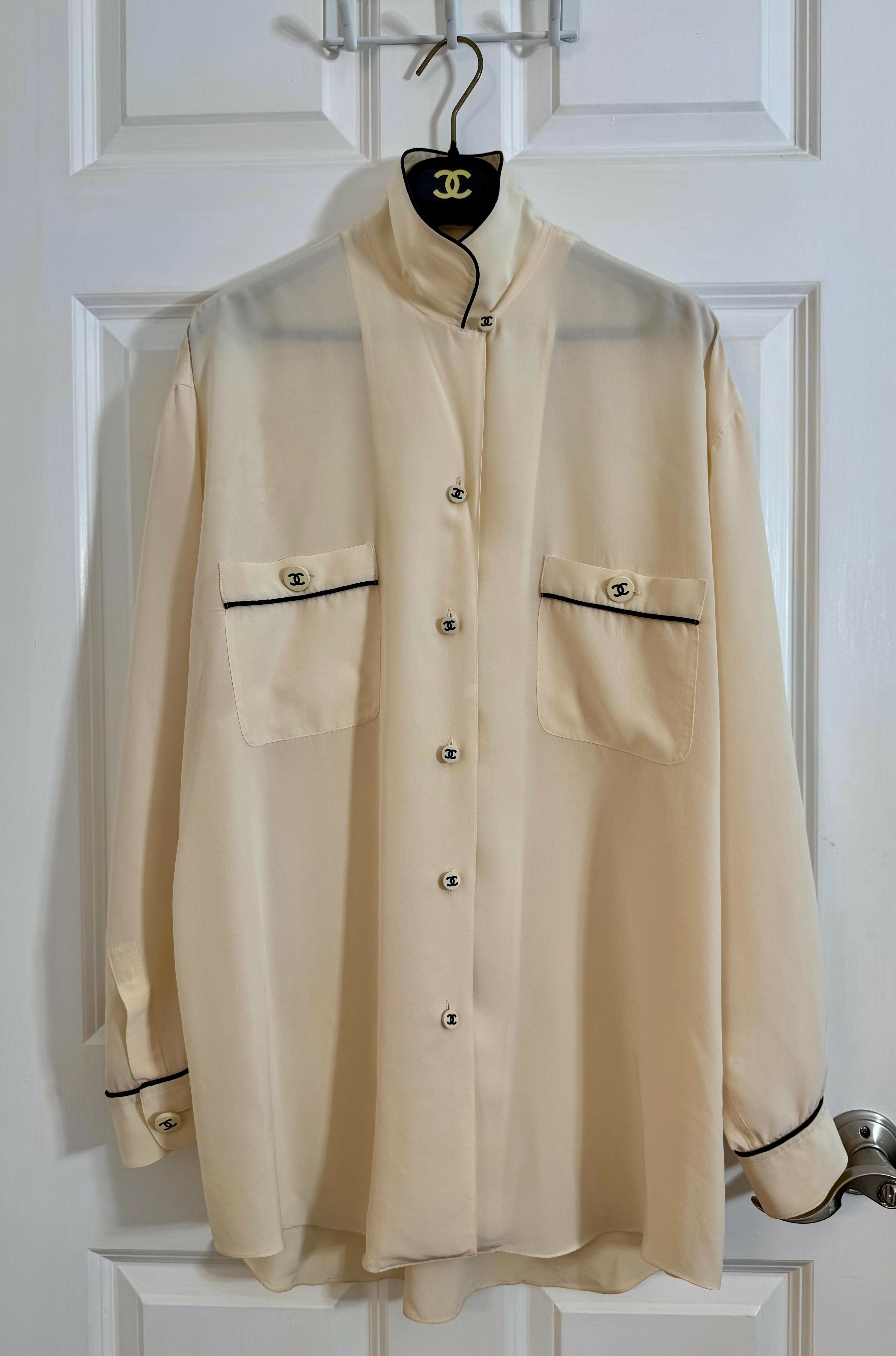 Rare Vintage Chanel Cream Silk Blouse