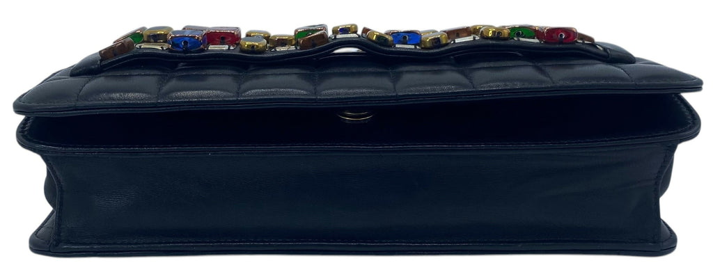 Chanel 11A Paris-Byzance Black Chocolate Bar Lambskin Leather Jeweled Clutch Minaudière Bag