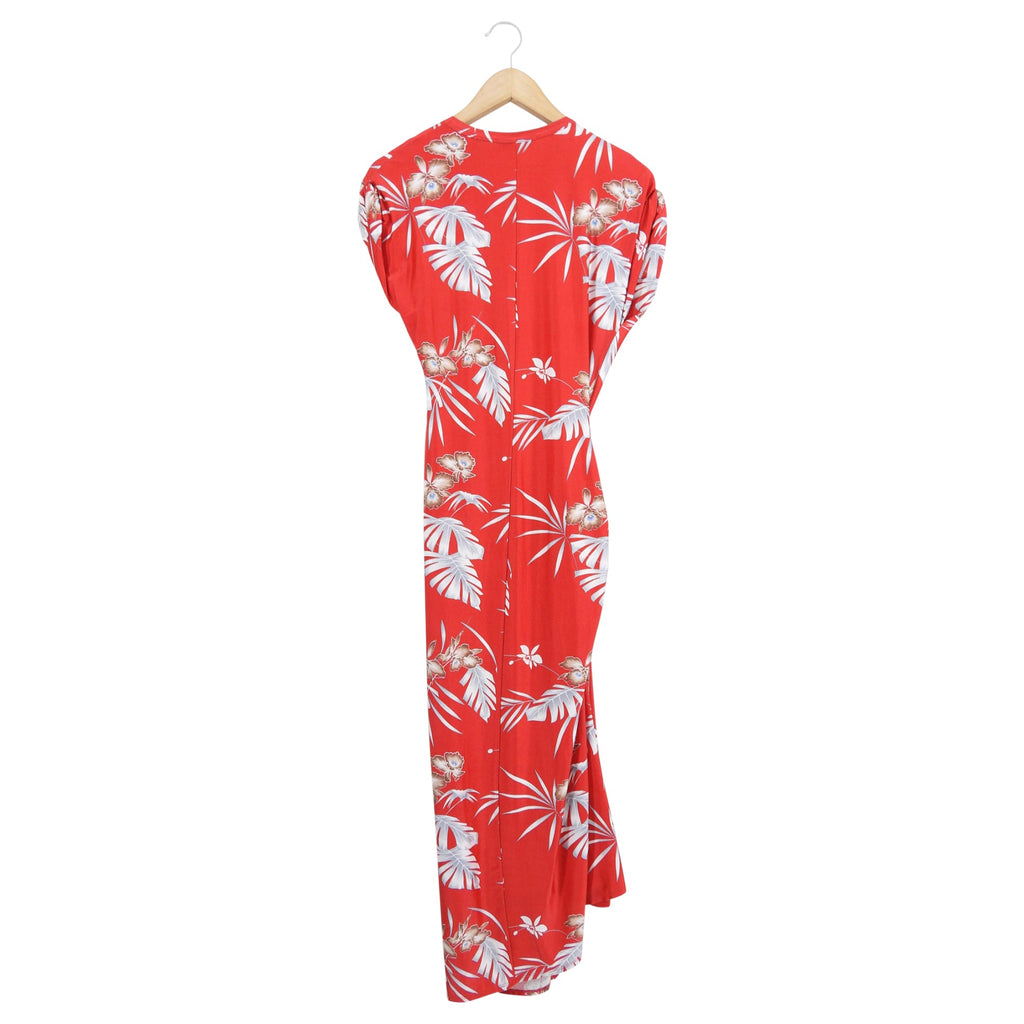 Paco Rabanne Red Tropical Floral Jersey Ruched Long Dress - FR36 / 4